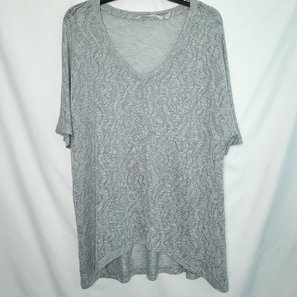 SOFT SURROUNDINGS Women's Short Sleeve V-neck Tunic Length Sweater MEDIUM